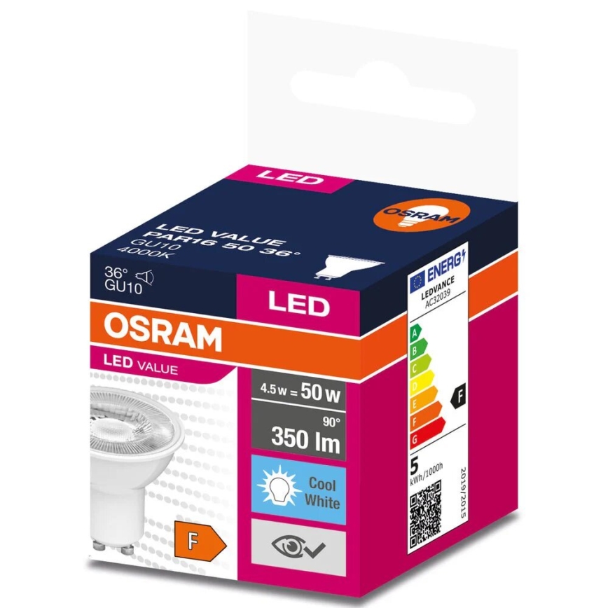 Lâmpada LED VALUE PAR16 GU10/4,5W/230V 4000K 36° branco - Osram