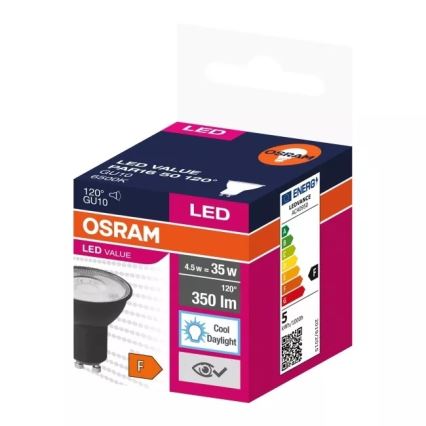 Lâmpada LED VALUE PAR16 GU10/4,5W/230V 6500K 120° preto - Osram