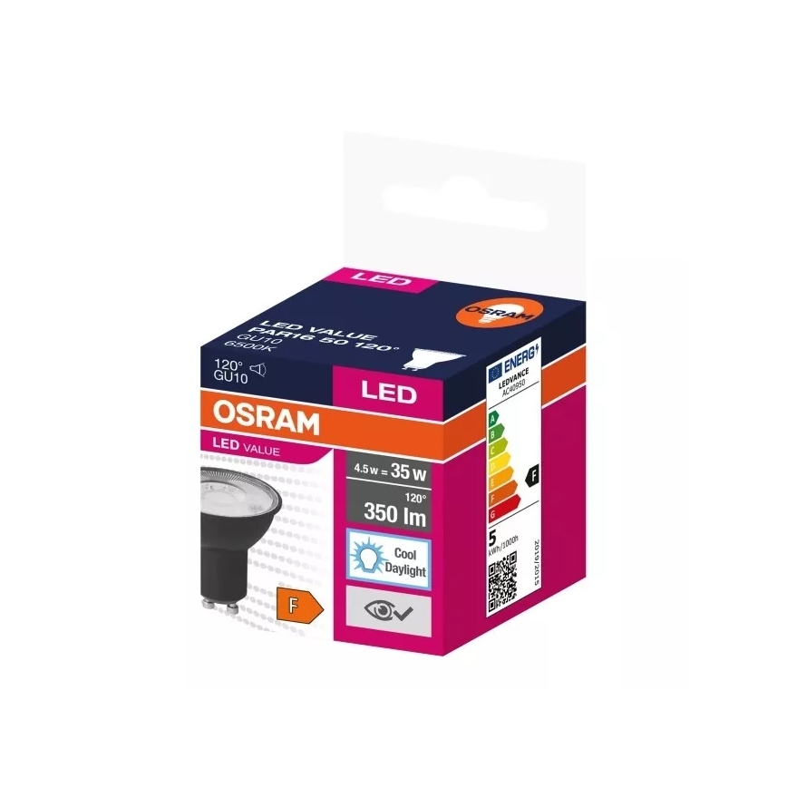 Lâmpada LED VALUE PAR16 GU10/4,5W/230V 6500K 120° preto - Osram