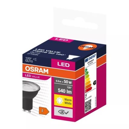 Lâmpada LED VALUE PAR16 GU10/6,9W/230V 2700K 120° preto - Ledvance