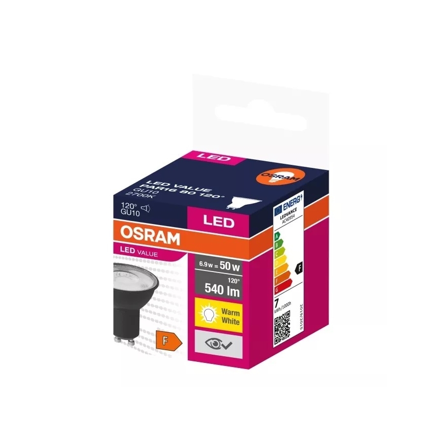Lâmpada LED VALUE PAR16 GU10/6,9W/230V 2700K 120° preto - Ledvance