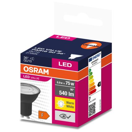 Lâmpada LED VALUE PAR16 GU10/6,9W/230V 2700K 36° preto - Ledvance