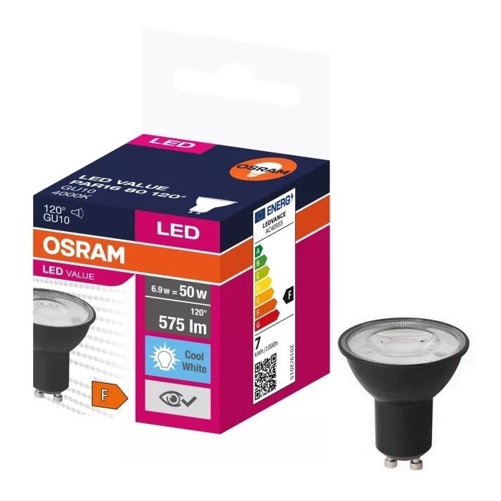 Lâmpada LED VALUE PAR16 GU10/6,9W/230V 4000K 120° preto - Ledvance