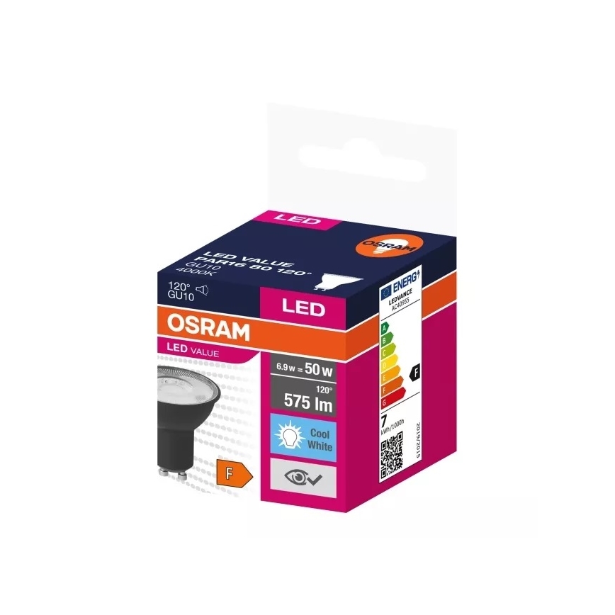 Lâmpada LED VALUE PAR16 GU10/6,9W/230V 4000K 120° preto - Ledvance