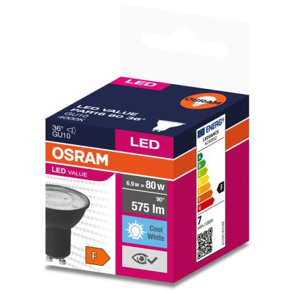 Lâmpada LED VALUE PAR16 GU10/6,9W/230V 6500K 36° preto - Ledvance