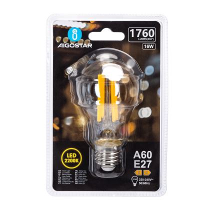 Lâmpada LED VINTAGE A60 E27/16W/230V 2200K - Aigostar