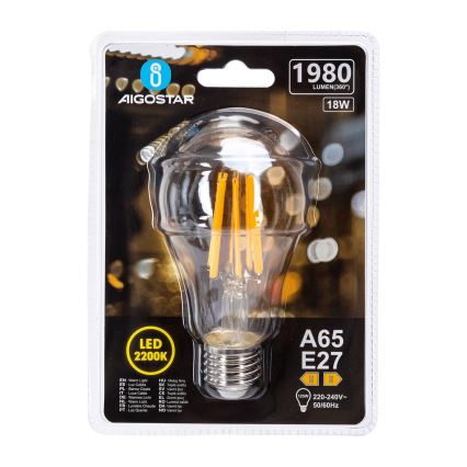 Lâmpada LED VINTAGE A65 E27/18W/230V 2200K - Aigostar