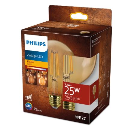 Lâmpada LED VINTAGE Philips G95 E27/3,1W/230V 1800K