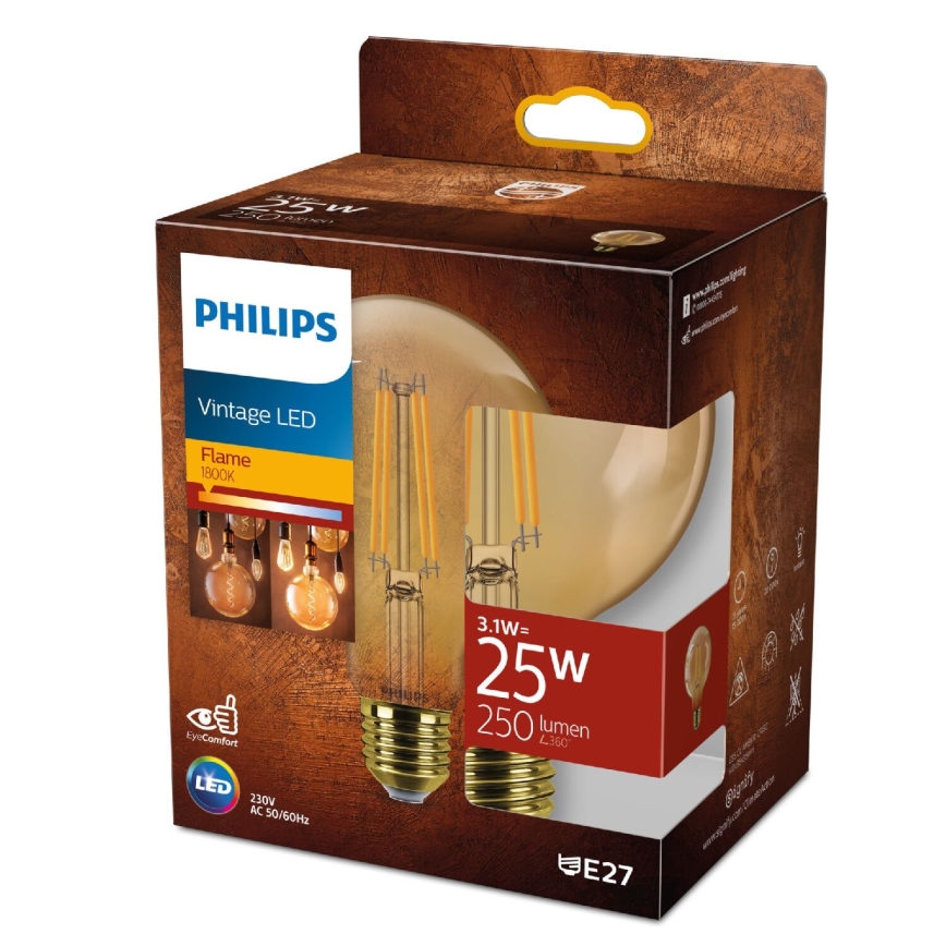 Lâmpada LED VINTAGE Philips G95 E27/3,1W/230V 1800K