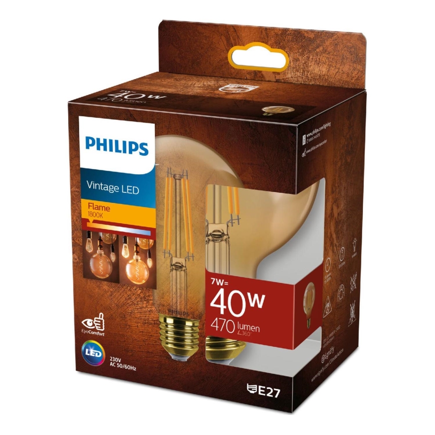Lâmpada LED Vintage Philips G95 E27/7W/230V 1800K