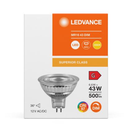Lâmpada refletora LED dimerizável MR16 GU5,3/6,6W/12V 3000K 36° CRI 97 - Ledvance