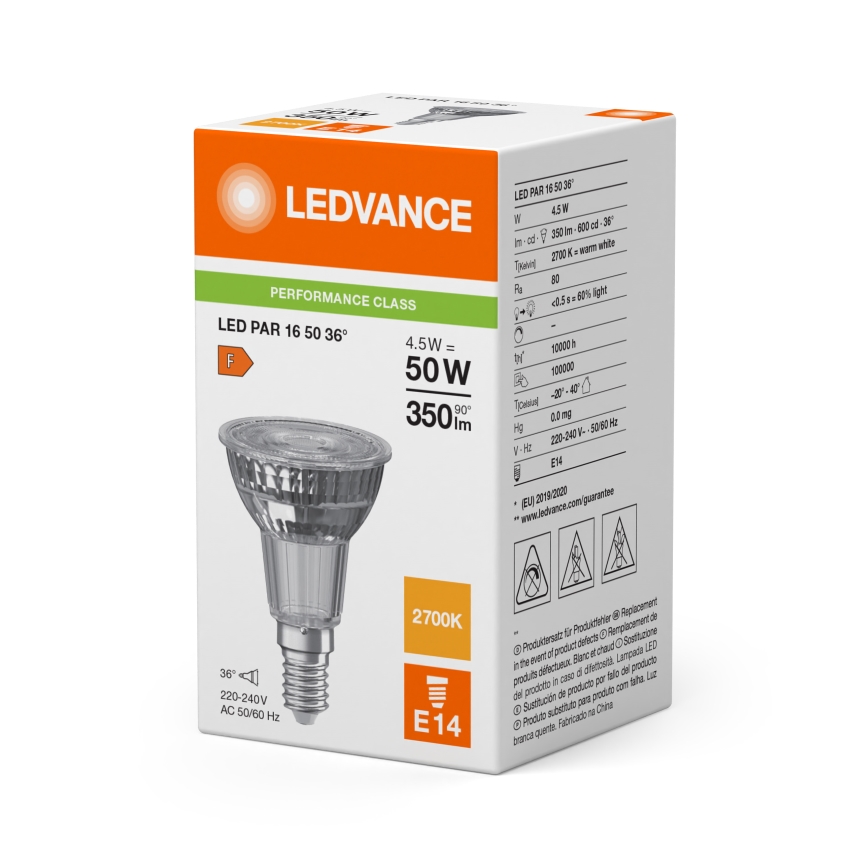 Lâmpada refletora LED PAR16 E14/4,5W/230V 2700K 36° - Ledvance