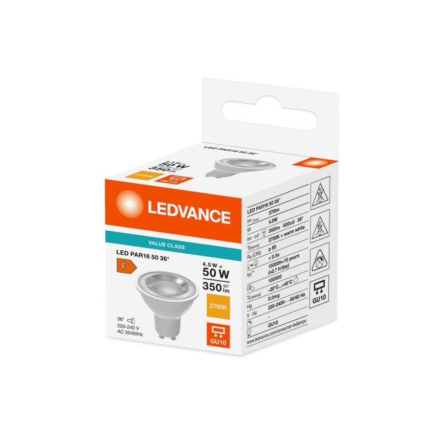 Lâmpada refletora LED PAR16 GU10/4,5W/230V 2700K 36° - Ledvance