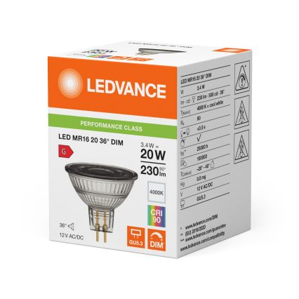 Lâmpada refletora LED dimerizável MR16 GU5,3/3,4W/12V 4000K 36° CRI 90 - Ledvance