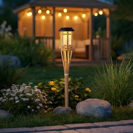 Lâmpada solar BAMBOO LED, 1,2 V, 150 mAh, 1800 K, 56 cm, IP44, bege