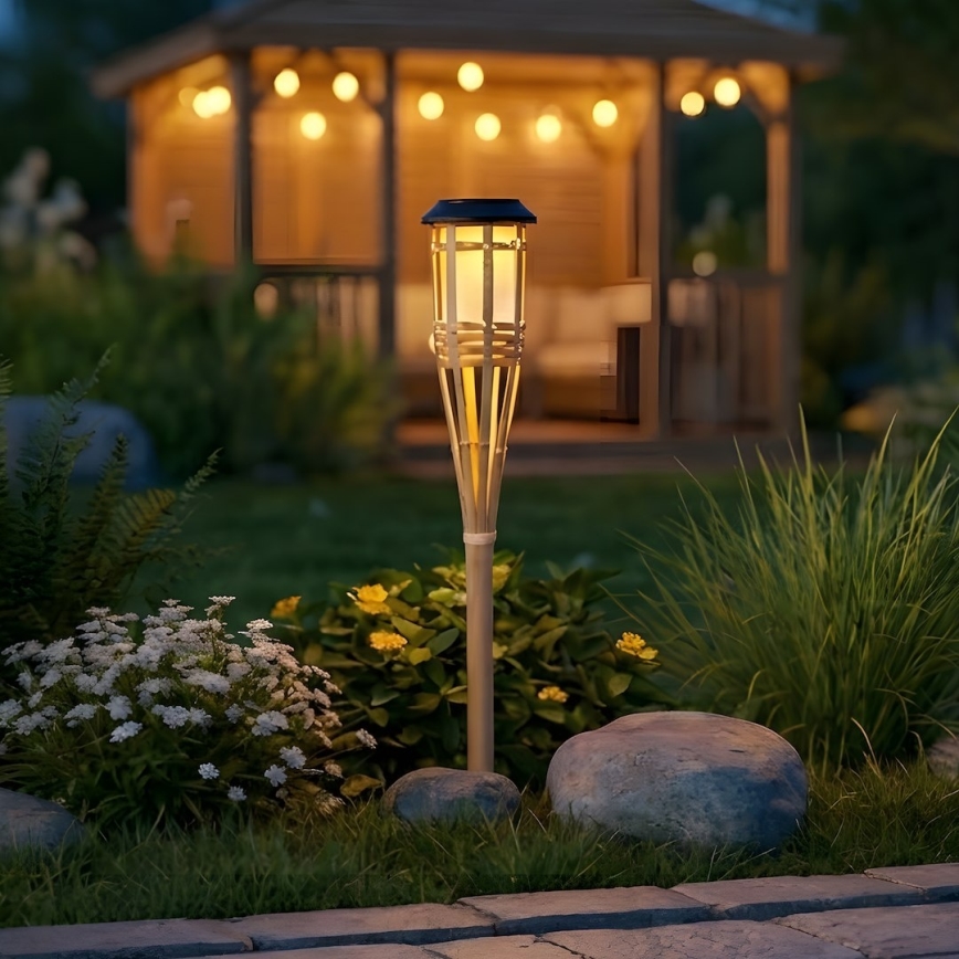 Lâmpada solar BAMBOO LED, 1,2 V, 150 mAh, 1800 K, 56 cm, IP44, bege