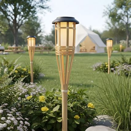 Lâmpada solar BAMBOO LED, 1,2 V, 150 mAh, 1800 K, 56 cm, IP44, bege
