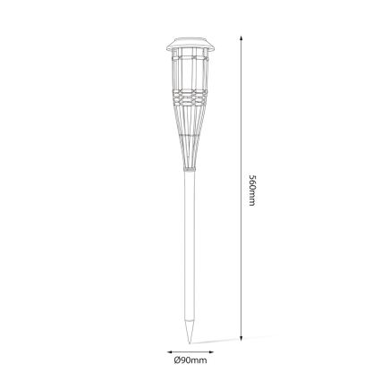 Lâmpada solar BAMBOO LED, 1,2 V, 150 mAh, 1800 K, 56 cm, IP44, bege