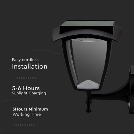 Lâmpada solar de parede LED/2W/3,7V 3000/6000K IP65 2200 mAh preta