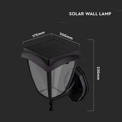Lâmpada solar de parede LED/2W/3,7V 3000/6000K IP65 2200 mAh preta