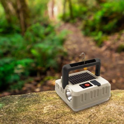 Lâmpada solar recarregável LED dimmerizável com função powerbank LED/1W/5,5V 8000K IPX4 1200 mAh cinza