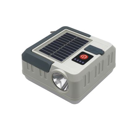 Lâmpada solar recarregável LED dimmerizável com função powerbank LED/1W/5,5V 8000K IPX4 1200 mAh cinza
