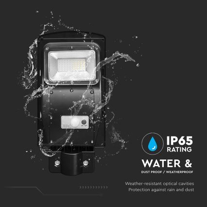 Luminária solar de rua LED regulável com sensor de movimento e crepúsculo LED/6W/3,2V 6000K IP65 5000 mAh preta + controlo remoto