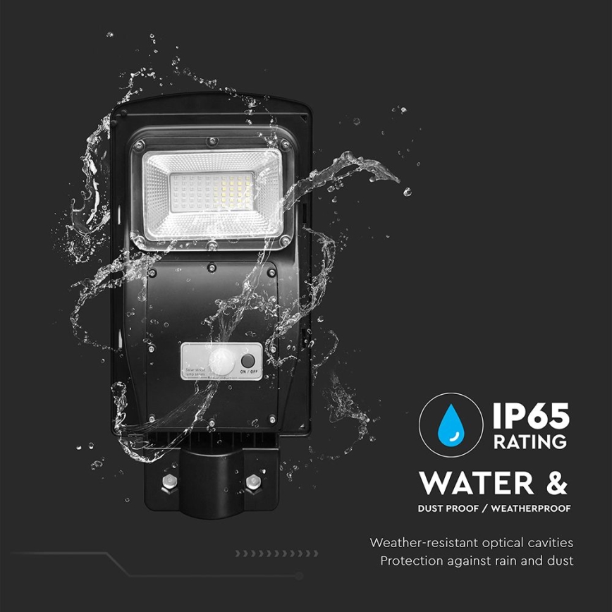 Luminária solar de rua LED regulável com sensor de movimento e crepúsculo LED/6W/3,2V 6000K IP65 5000 mAh preta + controlo remoto