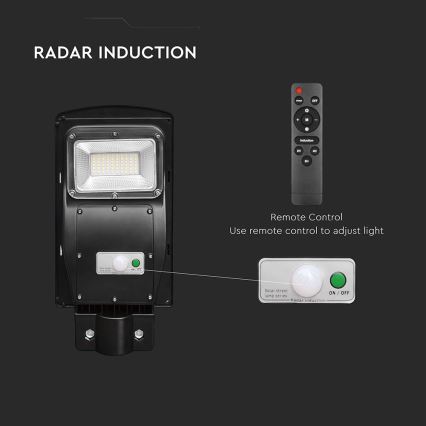Luminária solar de rua LED regulável com sensor de movimento e crepúsculo LED/6W/3,2V 6000K IP65 5000 mAh preta + controlo remoto