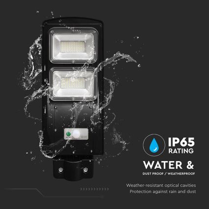 Luminária solar de rua LED regulável com sensor de movimento e crepúsculo LED/8W/3,2V 6000K IP65 9000 mAh preta + controlo remoto