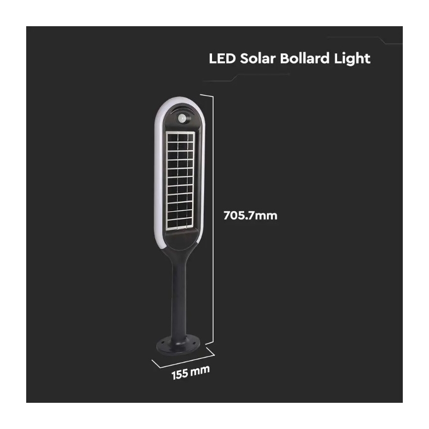 Lâmpada solar LED com sensor BOLLARD LED/5W/5,5V 70 cm 4000K IP65 2000 mAh