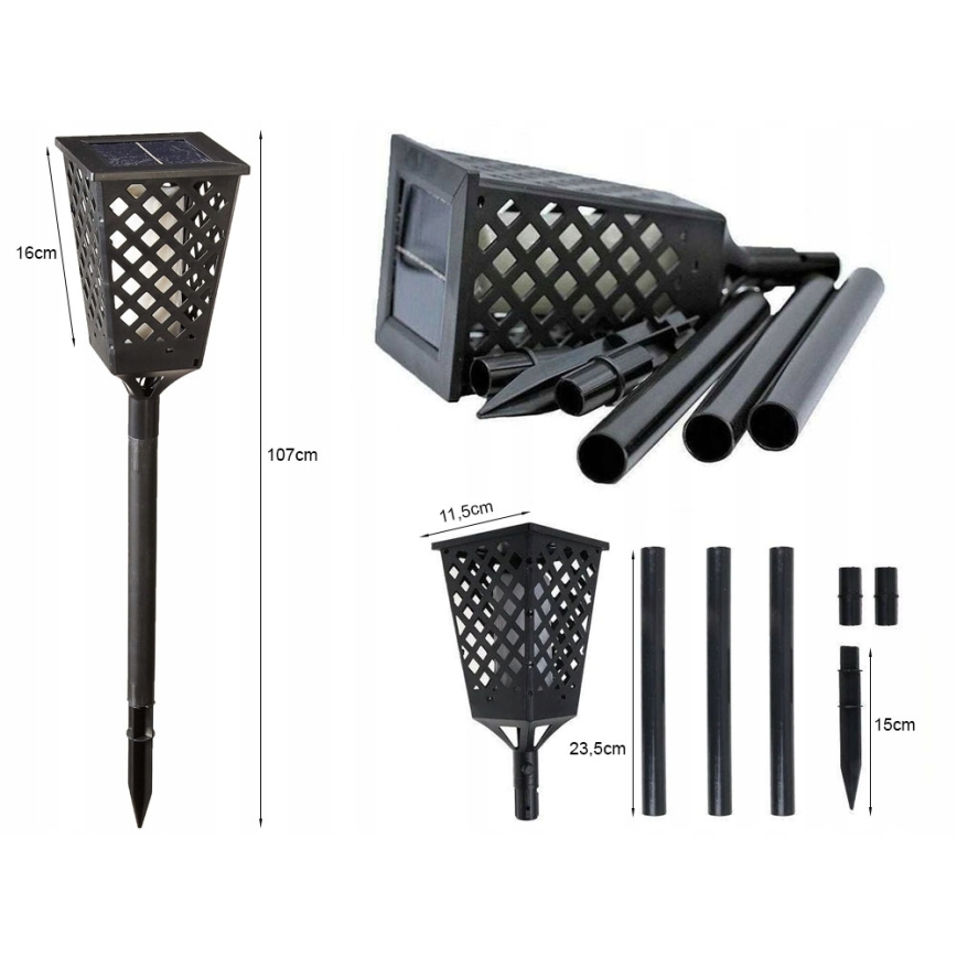 Lâmpada solar LED com sensor LED/0,6W/5,5V IP65 2000 mAh 107 cm preta