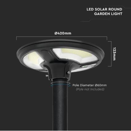 Luminária de Rua Solar LED com Sensor LED/10W/3,2V 6500K IP65 25000 mAh + controlo remoto