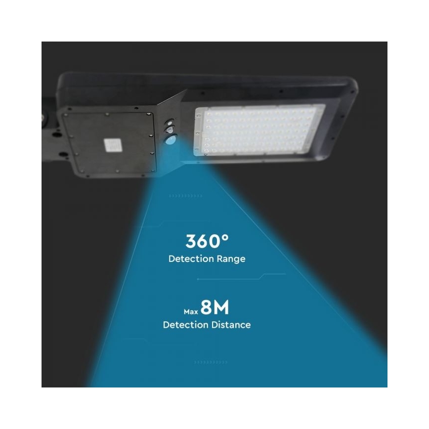 Luminária de Rua Solar LED com Sensor LED/40W/9,6V IP65 6000K 12000 mAh + controlo remoto