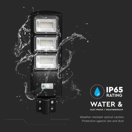 Luminária solar de LED regulável para rua com sensor de movimento e crepúsculo LED/12W/3,2V 6000K IP65 10000 mAh preta + controlo remoto