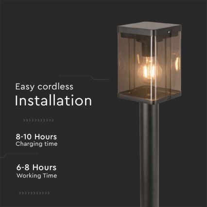 Lâmpada solar LED exterior com sensor LED/2,5W/3,7V 3000K IP54 2000 mAh preta