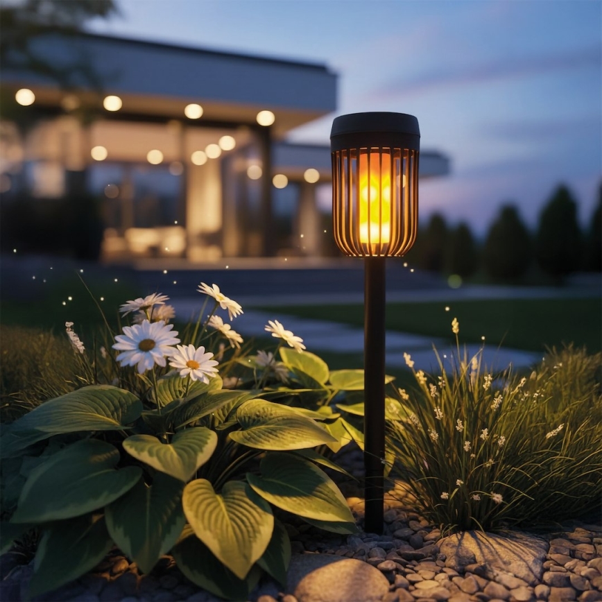 Lâmpada solar LED FLAME LED/1,2V 100 mAh 1800K 37 cm IP44 preta