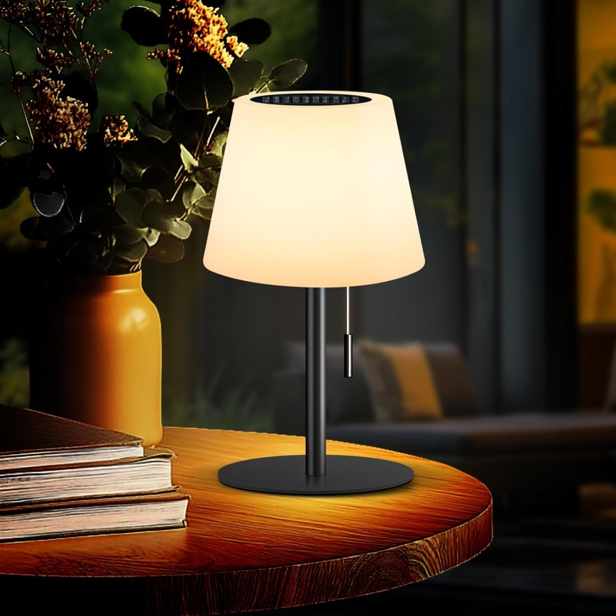 Lâmpada solar LED regulável LED/2W/5V USB 1200 mAh IP44 branca/preta