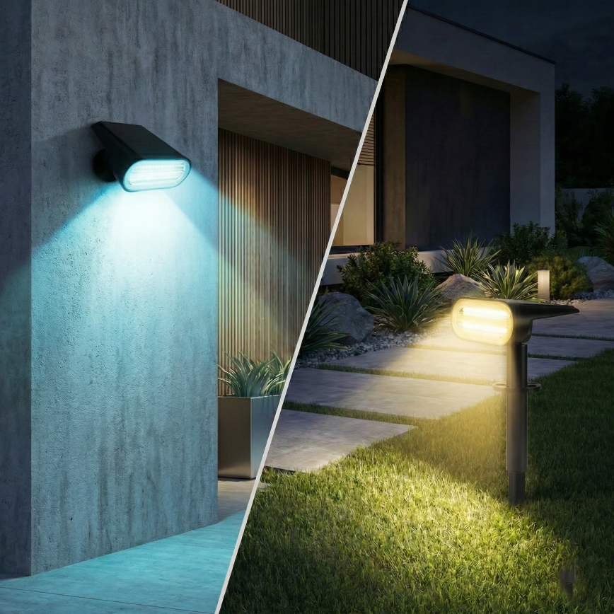 Lâmpada solar LED RGB 2 em 1 LED/3,7V 1200 mAh IP54 preta