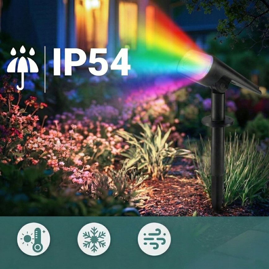 Lâmpada solar LED RGB 2 em 1 LED/3,7V 1200 mAh IP54 preta