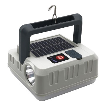 Lâmpada solar recarregável LED dimmerizável com função powerbank LED/1W/5,5V 8000K IPX4 1200 mAh cinza