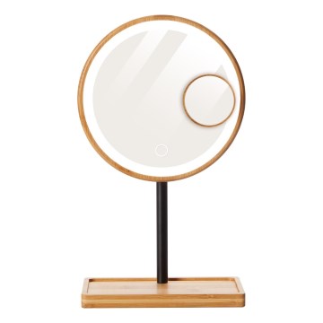 Lanaform - Espelho de maquilhagem com regulador de intensidade e iluminação LED 5V USB, em bambu