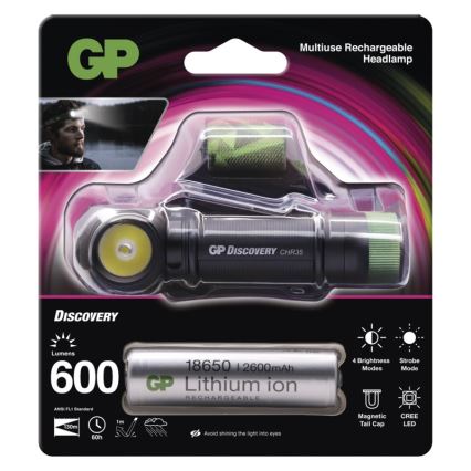 Lanterna de cabeça LED GP DISCOVERY CHR35 LED/3,7V/2600mAh