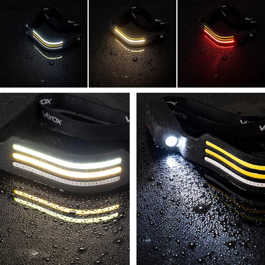 Lanterna frontal recarregável LED regulável com sensor e luz vermelha 4xLED/5V IP44 300 lm 1200 mAh