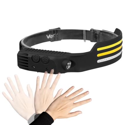 Lanterna frontal recarregável LED regulável com sensor e luz vermelha 4xLED/5V IP44 300 lm 1200 mAh