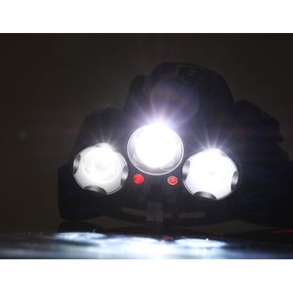 Lanterna de cabeça recarregável LED com luz vermelha LED/16W/7,4V IP44 preto/azul