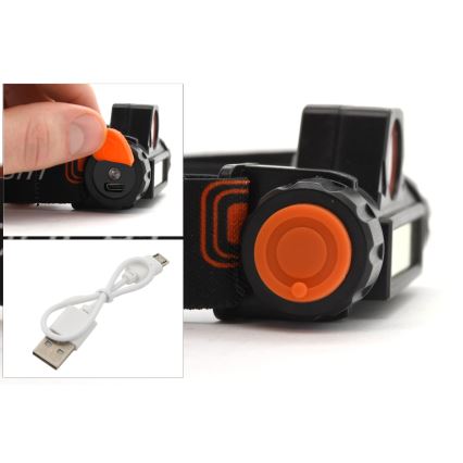 Lanterna de cabeça recarregável LED LED/1200mAh preta/vermelha