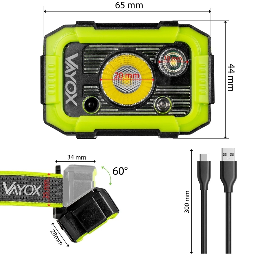 Lanterna frontal LED recarregável regulável com sensor LED/10W/5V IP66 750 lm 1500 mAh