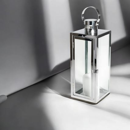 Lanterna decorativa 38 cm, cromado brilhante