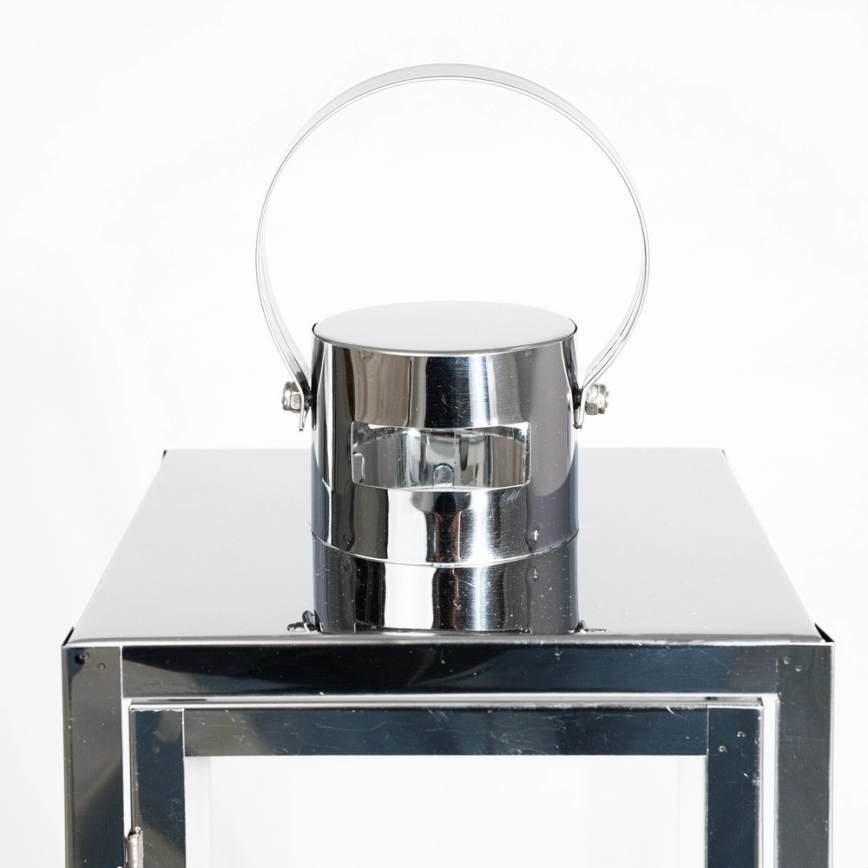 Lanterna decorativa 49 cm, acabamento cromado brilhante